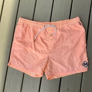 Cedarwood State - Mens orange swim trunks, mesh lining, pockets sides, Size: L